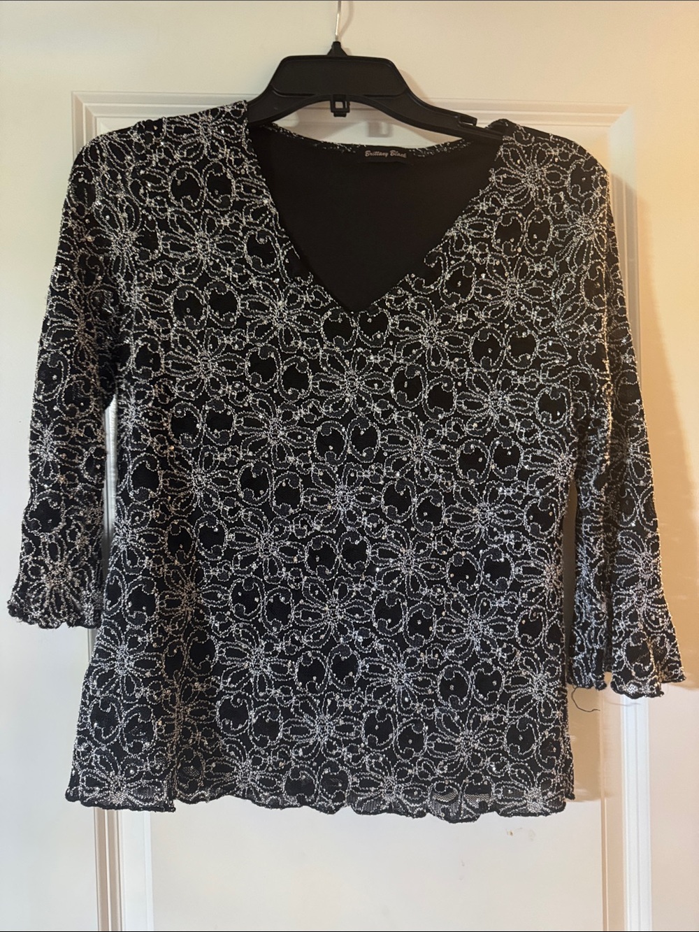 Brittany Black Black Top with Silver Embroidery